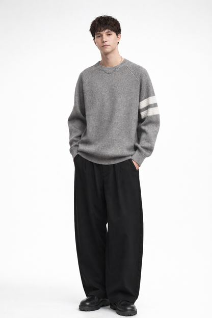 Men’s Raglan Sleeve Knit Sweater with Contrast Stripe