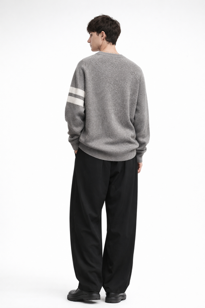 Men’s Raglan Sleeve Knit Sweater with Contrast Stripe