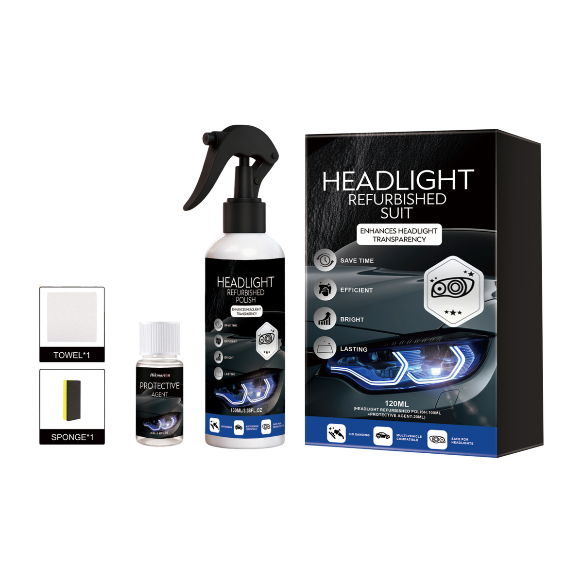 Instant Headlight Restoration Cleaner - Remove Yellowing & Restore Crystal Clarity