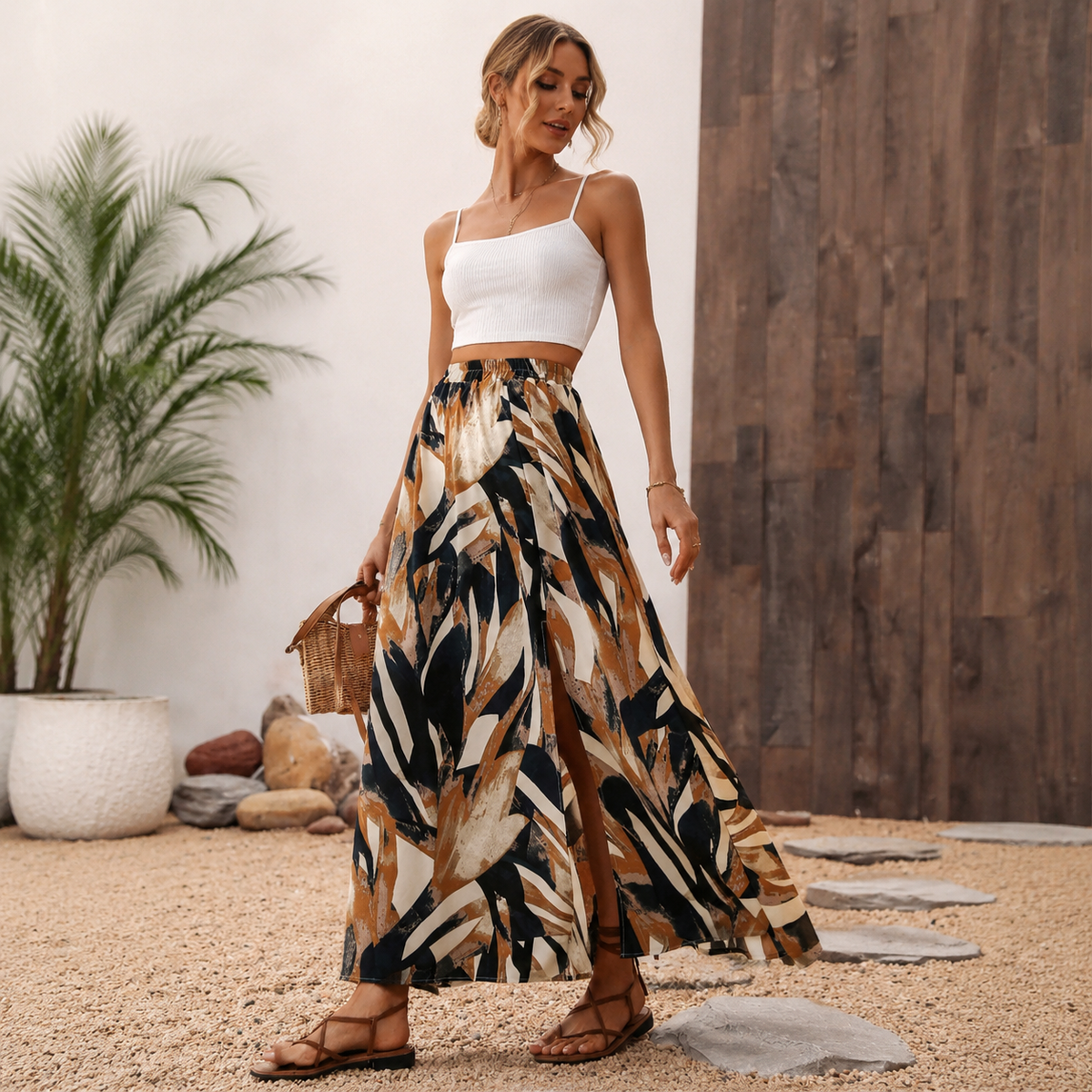 Boho Abstract Print Maxi Skirt