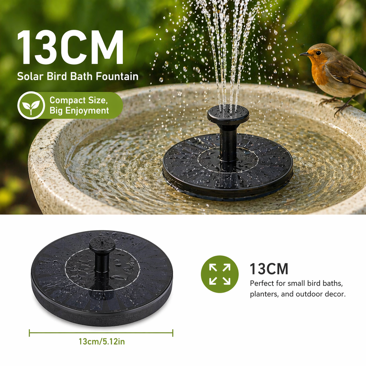 Solar Powered Bird Bath Fountain with 6 Nozzles for Bird Bath, Garden, Pond, Pool